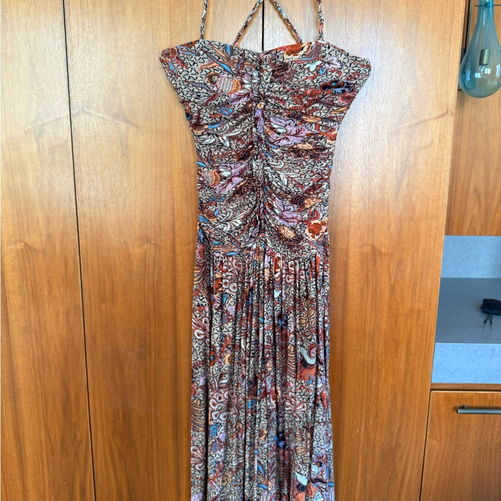 Ulla Johnson Strapless Paisley Dress - Brown and Purple
